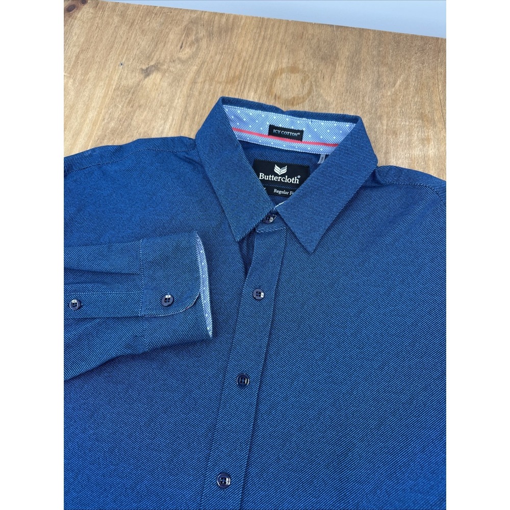 Buttercloth Icy Cotton Long Sleeve Button Down Mens XL Blue Casual Business